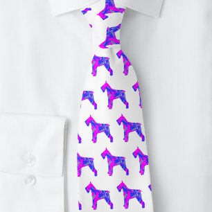 Schnauzer Dog Cute Pink Silhouette White Neck Tie