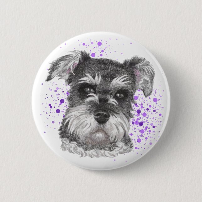 Schnauzer Dog Drawing 6 Cm Round Badge (Front)