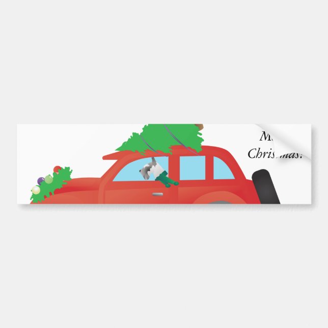 Schnauzer Dog Driving a Christmas Car with tree Bumper Sticker (Front)