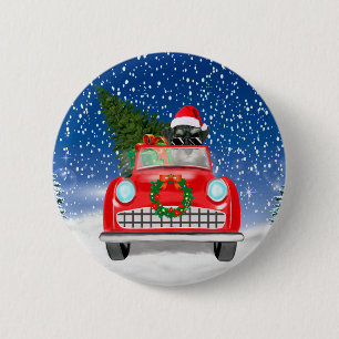 Schnauzer Dog Driving Car In Snow Christmas 6 Cm Round Badge