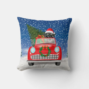 Schnauzer Dog Driving Car In Snow Christmas Cushion