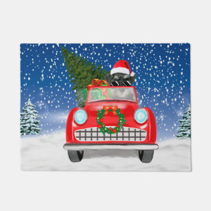 Schnauzer Dog Driving Car In Snow Christmas  Doormat