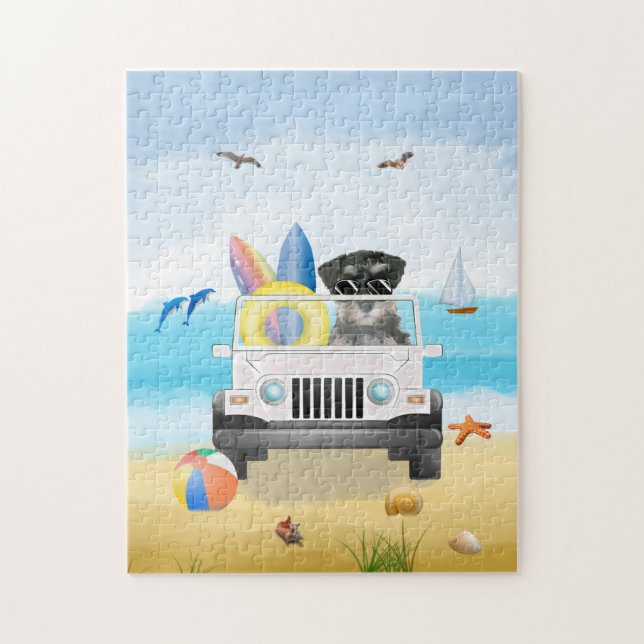 schnauzer dog Driving on Beach  Jigsaw Puzzle (Vertical)