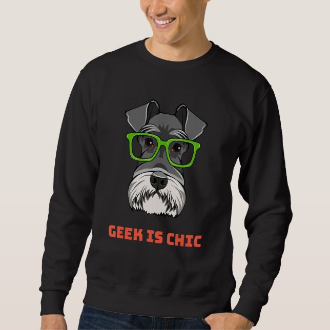 Schnauzer Dog Geek Portrait Smart Glasses Dog Nerd Sweatshirt (Front)