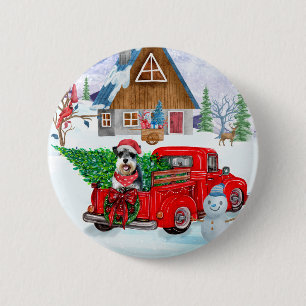 Schnauzer Dog In Christmas Delivery Truck Snow 6 Cm Round Badge