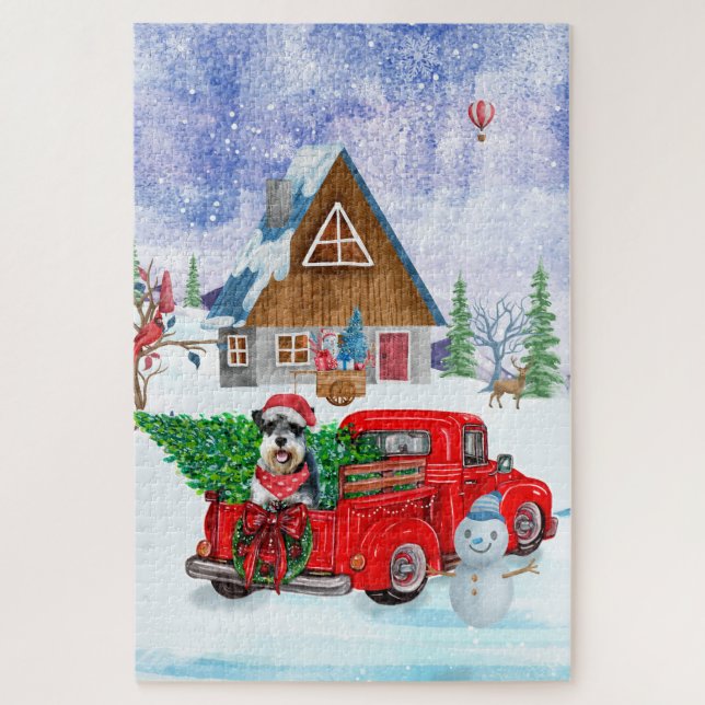 Schnauzer Dog In Christmas Delivery Truck Snow  Jigsaw Puzzle (Vertical)