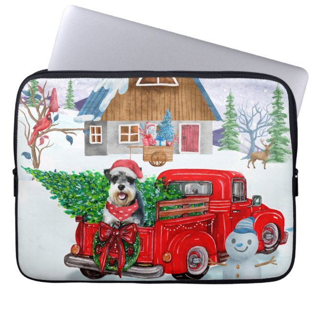 Schnauzer Dog In Christmas Delivery Truck Snow  Laptop Sleeve (Front)