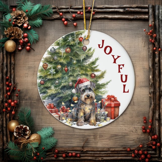 Schnauzer Dog in Christmas Lights Ceramic Ornament (Creator Uploaded)