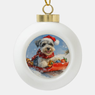 Schnauzer Dog in Sledge Let it Snow Christmas Ceramic Ball Christmas Ornament