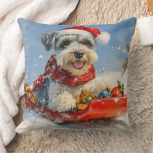 Schnauzer Dog in Sledge Let it Snow Christmas Cushion