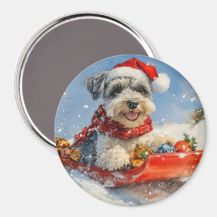 Schnauzer Dog in Sledge Let it Snow Christmas Magnet