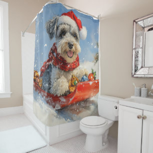 Schnauzer Dog in Sledge Let it Snow Christmas Shower Curtain