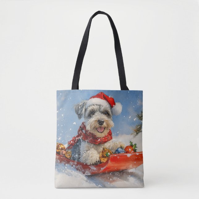 Schnauzer Dog in Sledge Let it Snow Christmas Tote Bag (Front)