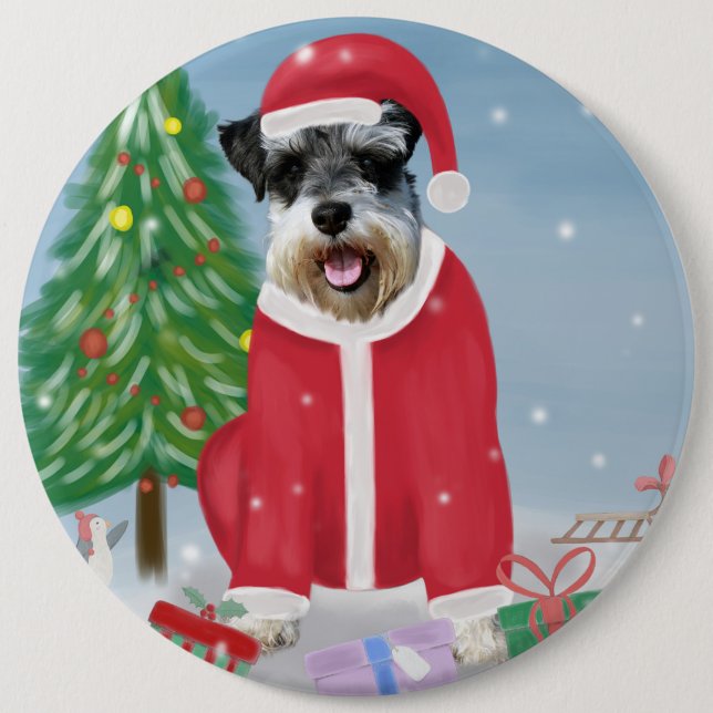 Schnauzer Dog in Snow Christmas  6 Cm Round Badge (Front)