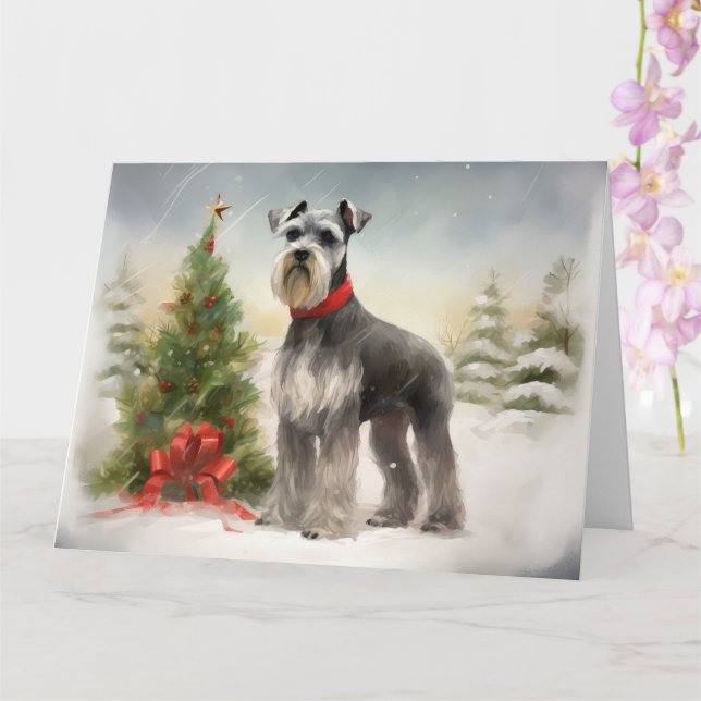 Schnauzer Dog in Snow Christmas Card (Orchid)