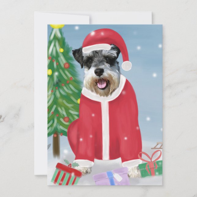 Schnauzer Dog in Snow Christmas  Card (Front)