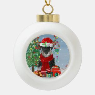 Schnauzer Dog in Snow Christmas Ceramic Ball Christmas Ornament