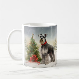 Schnauzer Dog in Snow Christmas Coffee Mug