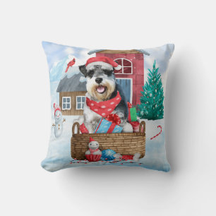 Schnauzer Dog In snow Christmas Dog House Cushion