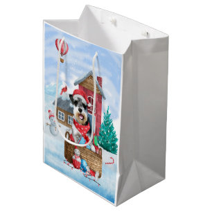 Schnauzer Dog In snow Christmas Dog House Medium Gift Bag