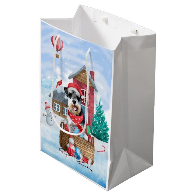 Schnauzer Dog In snow Christmas Dog House Medium Gift Bag (Front Angled)