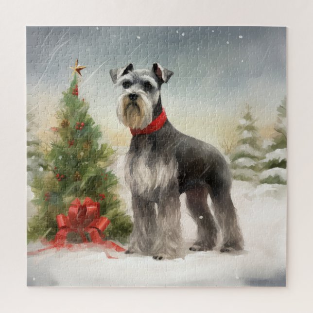 Schnauzer Dog in Snow Christmas Jigsaw Puzzle (Vertical)