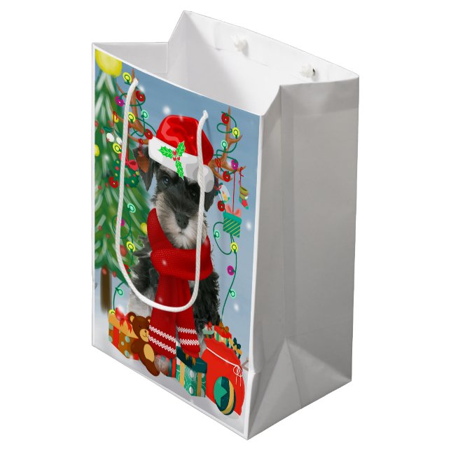 Schnauzer Dog in Snow Christmas  Medium Gift Bag (Front Angled)