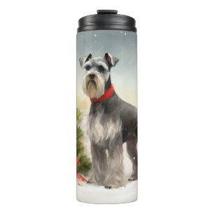 Schnauzer Dog in Snow Christmas Thermal Tumbler