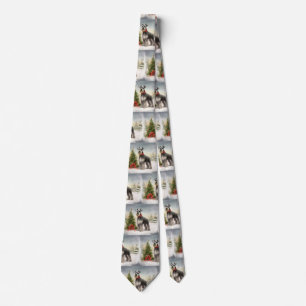 Schnauzer Dog in Snow Christmas Tie