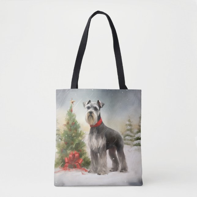 Schnauzer Dog in Snow Christmas Tote Bag (Front)