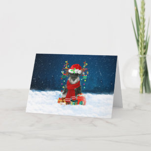 Schnauzer Dog in Snow with Christmas Gifts Card