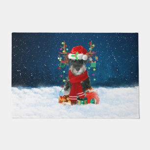 Schnauzer Dog in Snow with Christmas Gifts  Doormat