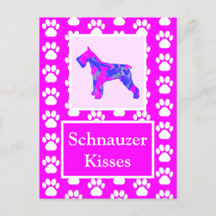 Schnauzer Dog Kisses Silhouette Cute Pink & Blue Postcard