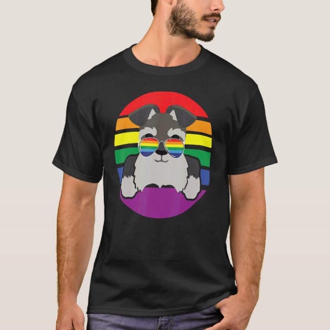 Schnauzer Dog Lgbt Pride Rainbow Sunglasses Lgbtq  T-Shirt (Front)
