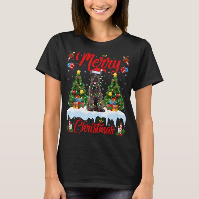 Schnauzer Dog Lights Xmas Tree Santa Schnauzer Chr T-Shirt (Front)