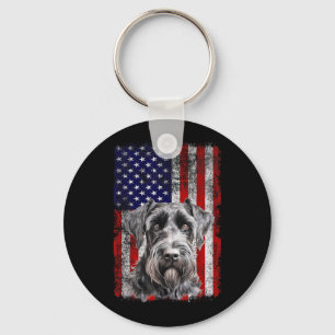 Schnauzer Dog Lover US Flag 4th of July Patriotic Key Ring