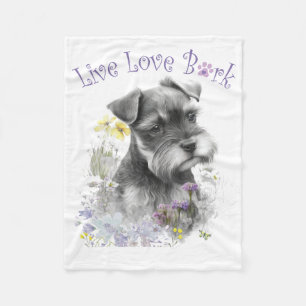 Schnauzer Dog Mum Floral Fleece Blanket