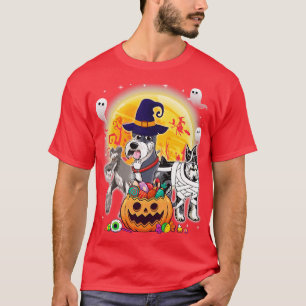 Schnauzer Dog Mummy Witch Moon Ghosts Happy Hallow T-Shirt