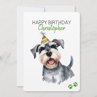 Schnauzer Dog Personalised Happy Birthday Flat Card