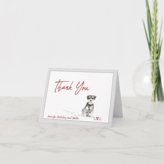 Schnauzer Dog Personalized with Bone and Ribbon   Thank You Card (Front)