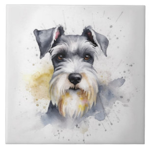 Schnauzer Dog, pet Watercolor Ceramic Tile