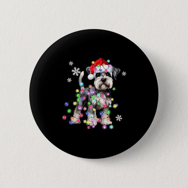 Schnauzer Dog Reindeer Christmas Lights Ugly Xmas  6 Cm Round Badge (Front)