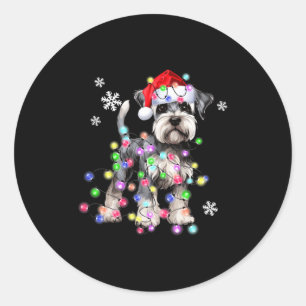 Schnauzer Dog Reindeer Christmas Lights Ugly Xmas  Classic Round Sticker