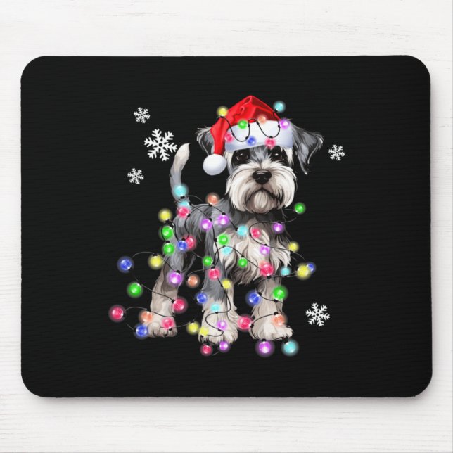 Schnauzer Dog Reindeer Christmas Lights Ugly Xmas  Mouse Pad (Front)