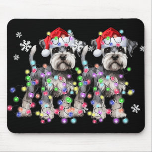 Schnauzer Dog Reindeer Christmas Lights Ugly Xmas  Mouse Pad