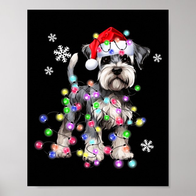 Schnauzer Dog Reindeer Christmas Lights Ugly Xmas  Poster (Front)