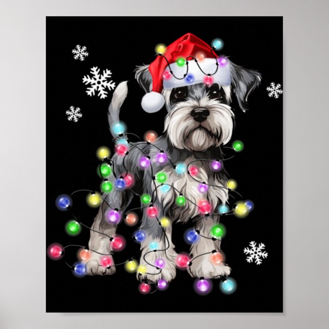 Schnauzer Dog Reindeer Christmas Lights Ugly Xmas  Poster (Front)