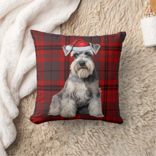 Schnauzer Dog Seasonal Red Plaid Christmas Holiday Cushion
