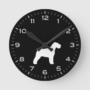 Schnauzer Dog Silhouette Black and White Round Clock