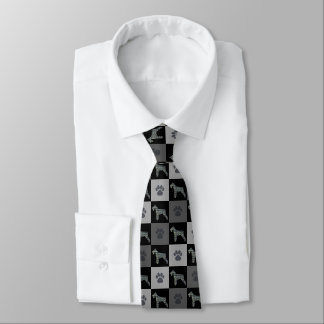Schnauzer Dog Silhouette Black Gray Paw Squares Tie